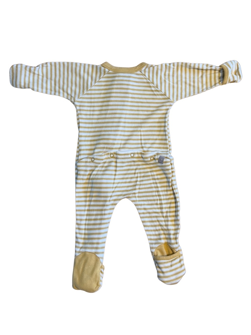Goumi Grow With You Footie w/ Bum Flap in Striped Mustard and Cream